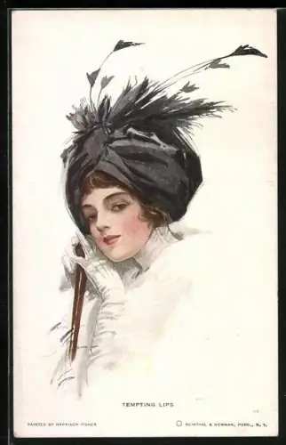 Künstler-AK Harrison Fisher: Tempting Lips, bezaubernde junge Dame