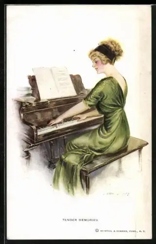 Künstler-AK F. Earl Christy: Tender Memories, Hübsche Frau am Klavier