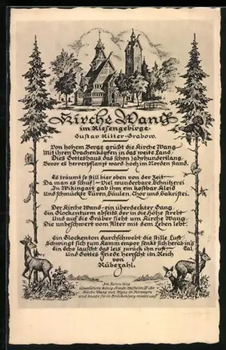 Künstler-AK Brückenberg, Kirche Wang, Gedicht