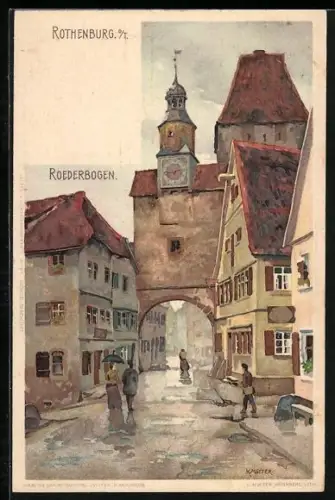 Künstler-AK Karl Mutter: Rothenburg, Blick durch den Roederbogen