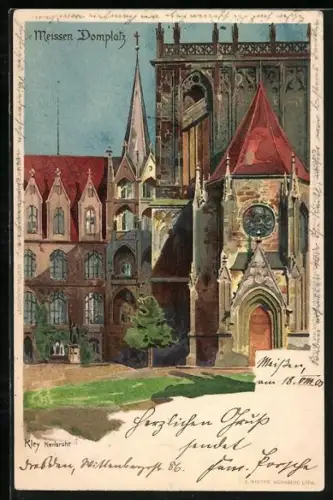 Künstler-AK Heinrich Kley: Meissen, Dom mit Domplatz