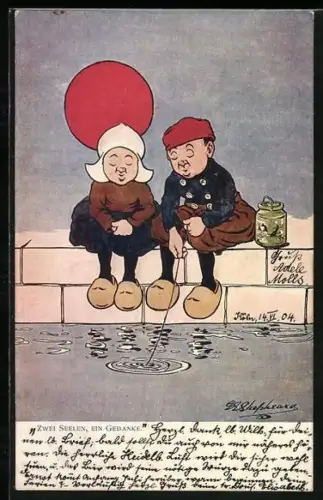 Künstler-AK George Edward Shepheard: Little Hollander, Two minds, with but a single thought, Liebespaar