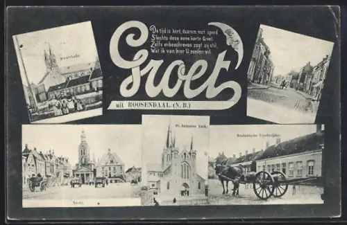 AK Roosendaal /N. B., Dwarskade, St. Antonius Kerk, Brabantsche Vrachtrijder