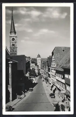 AK Ochsenfurt / Main, Hotel Schnecke mit Blick zur Kirche