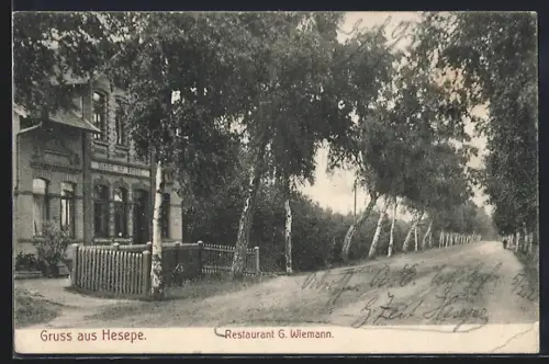 AK Hesepe / Osnabrück, Strassenpartie am Restaurant G. Wiemann