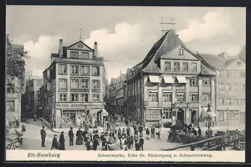 AK Hamburg, Schaarmarkt, Ecke Gr. Bäckergang u. Schaarsteinweg