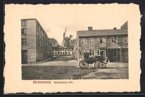 AK Alt-Hamburg, Mühlenberg mit Windmühle 1894