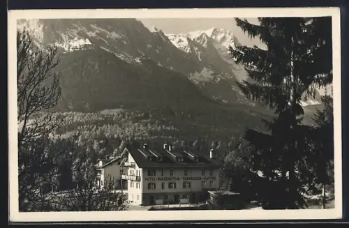 Foto-AK Obergrainau, Blick auf Hotel Waxenstein mit Bergpanorama