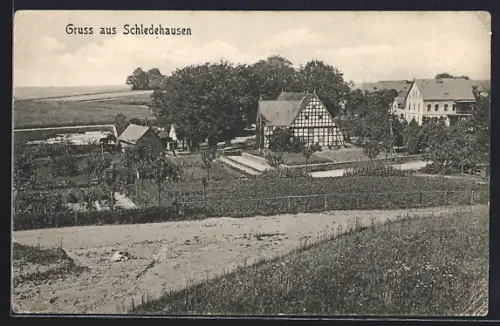AK Schledehausen / Bissendorf, Ortsansicht vom Feldweg