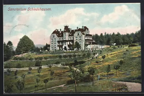 AK Schledehausen / Bissendorf, Sanatorium und umliegende Gartenanlagen