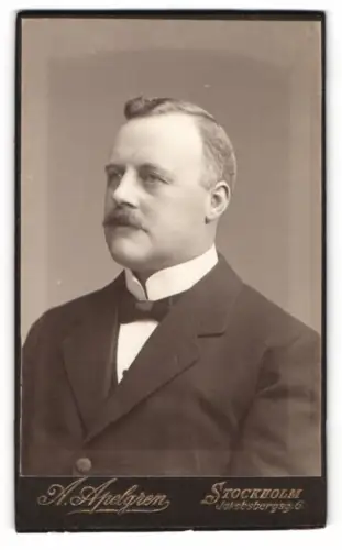 Fotografie N. Apelgren, Stockholm, Jakobsbergsg. 6, Porträt eines Mannes im Anzug