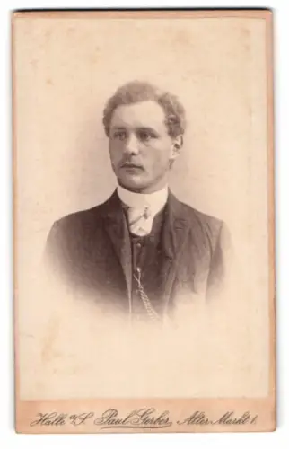 Fotografie Paul Gerber, Halle a/S, Alter Markt 1, Porträt eines Studenten Hugo im Anzug, 1892
