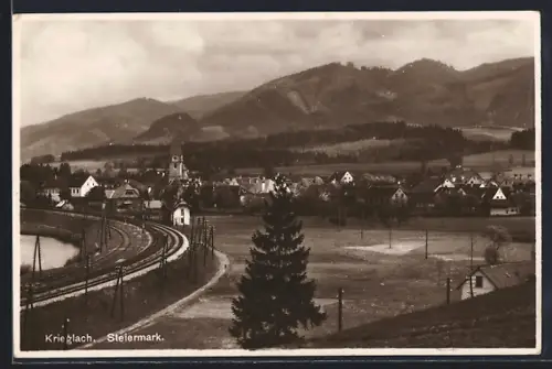 AK Krieglach, Ortsansicht mit Bergen