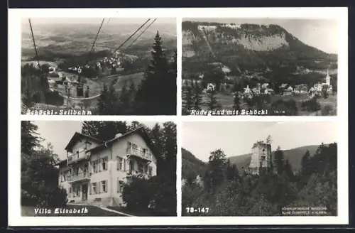 AK Radegund, Schöckl-Seilbahn, Villa Elisabeth, Ruine Ehrenfels i. d. Klamm