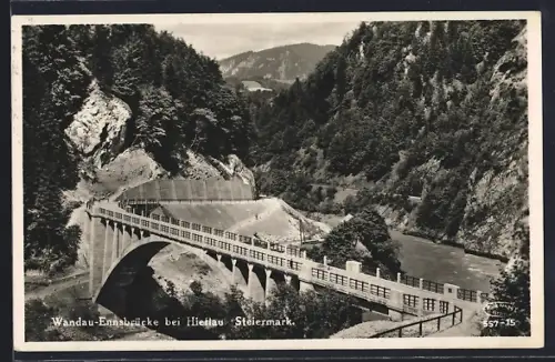AK Wandau-Ennsbrücke bei Hieflau, Blick auf die Brücke aus der Vogelschau