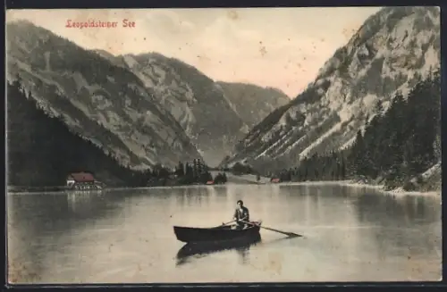 AK Leopoldsteiner See, Ansicht mit Sees mit Ruderboot