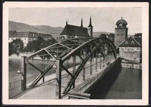 AK Leoben, Murbrücke mit Ortspanorama