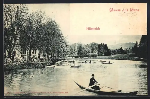 AK Graz, Hilmteich mit Gasthaus und Bootspartie