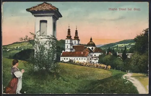 AK Maria Trost bei Graz, Ortspartie mit Kirche u. Turm