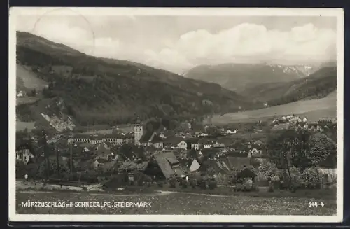 AK Mürzzuschlag, Ortsansicht mit Schneealpe