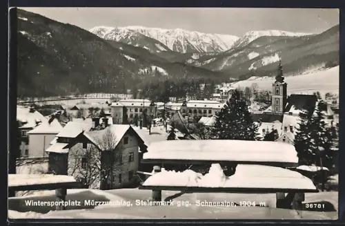 AK Mürzzuschlag, Teilansicht gegen Schneealpe im Winter