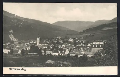 AK Mürzzuschlag, Gesamtansicht mit Bergpanorama aus der Vogelschau