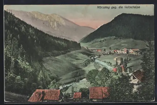 AK Mürzsteg an der Mürz, Ortsansicht gegen die Veitschalpe