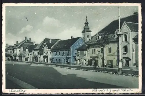 AK Kindberg, Hauptplatz mit Kirche