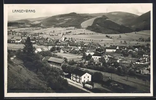 AK Langewang, Ortsansicht mit Bahnhof aus der Vogelschau