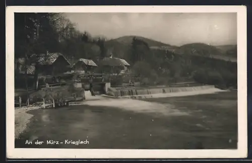 AK Krieglach, Ortspartie an der Mürz, Blick auf das Wehr