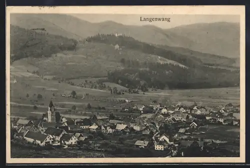 AK Langenwang, Ortsansicht mit Kirche aus der Vogelschau