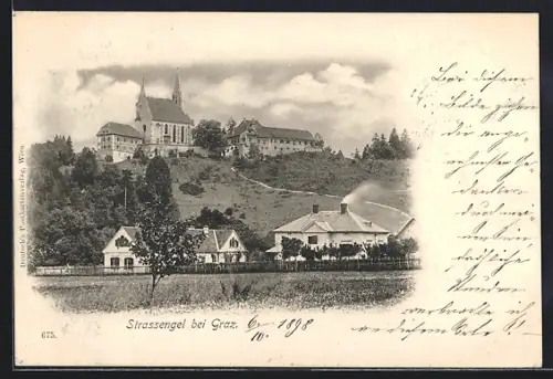 AK Strassengel bei Graz, Ortspartie mit Wallfahrtskirche