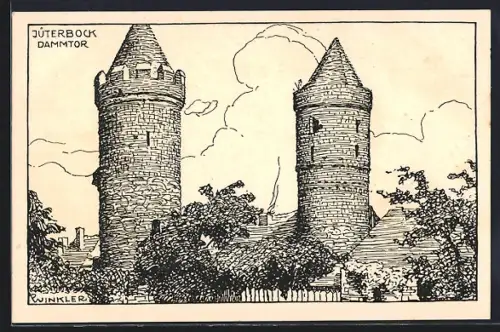 Künstler-AK sign. P. Winkler: Jüterbog, Dammtor