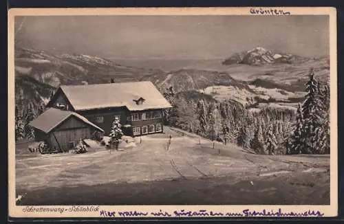 AK Schrattenwang, Gasthaus Schönblick, Winterlandschaft, Gebirge