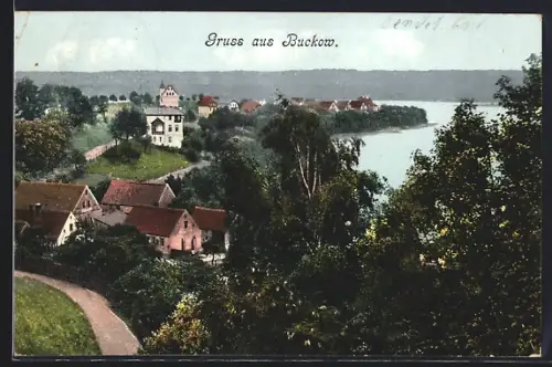 AK Buckow / Lebus, Blick auf See und Uferhäuser