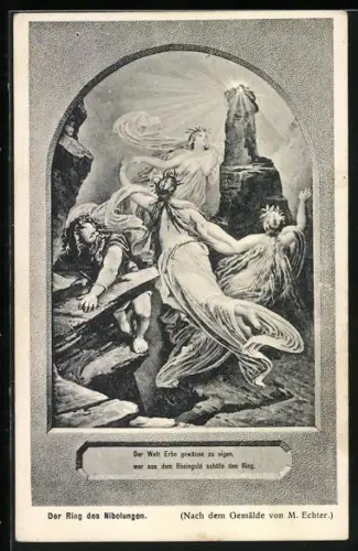 Künstler-AK Der Ring des Nibelungen, Der Welt Erbe gewänne zu eigen, wer aus dem Rheingold schüfe den Ring