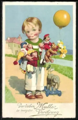 AK Der lieben Mutter, Kind mit Spielzeug