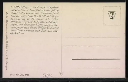 Künstler-AK Heinrich Hoffmann: Als Hagen von Tronje Siegfried mit dem Speer durchstochen hatte...