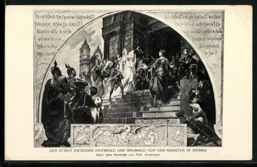 Künstler-AK Worms, Der Streit zwischen Kriemhild und Brunhild vor dem Münster in Worms