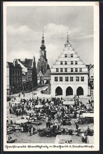 AK Greifswald, Marktplatz mit Rathaus und Nikolaikirche