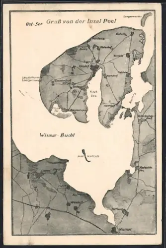 AK Kirchdorf / Insel Poel, Landkarte der Insel Poel und der Wismarer Bucht