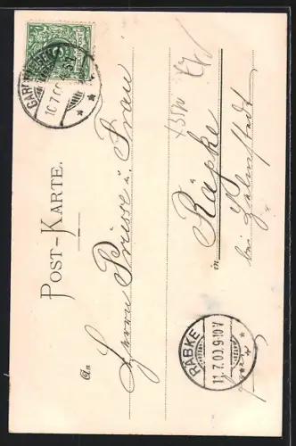 AK Gardelegen, Rathaus mit Kaiser Wilhelm-Denkmal