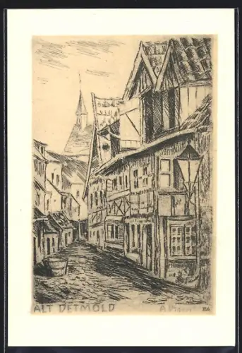 Künstler-AK Detmold, Partie aus der Altstadt