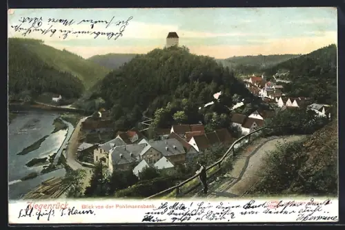 AK Ziegenrück / Saale, Blick von der Pohlmannsbank auf Ort und Burgruine