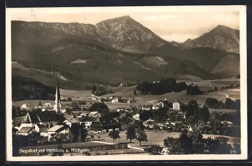 AK Siegsdorf, Ortsansicht mit Hochfelln und Hochgern