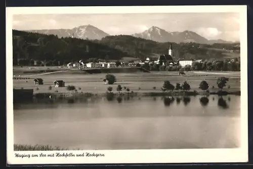 AK Waging am See, Ortsansicht mit Hochfelln u. Hochgern