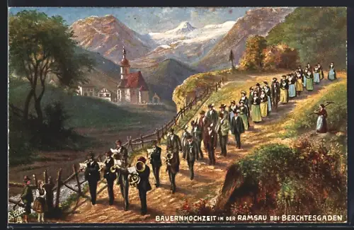 Künstler-AK Ramsau bei Berchtesgaden, Bauernhochzeit