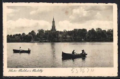 AK Malchow / Mecklenburg, Kloster Malchow, See mit Ruderbooten
