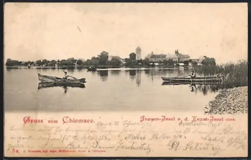 AK Chiemsee, Frauen-Insel, v. d. Kraut-Insel aus