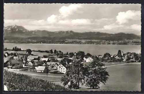 AK Breitbrunn a. Ammersee, Ortsansicht mit Bergpanorama